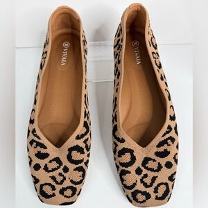 NWOT Vivaia Margo Leopard Knit Square Toe Flats Size 41 (9.5-10)